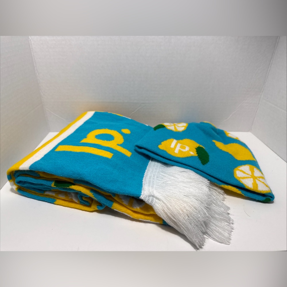 Lemon Perfect - Blue and Yellow Lemon Print Scarf and Hat Set